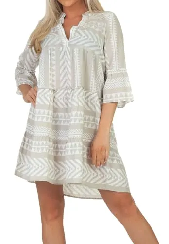 VERO MODA Female Kleid Tunika - Freizeitkleid für Damen aus 100% Bio-Baumwolle, mit 3/4 Arm und V-Ausschnitt für einen lässigen, nachhaltigen Look.