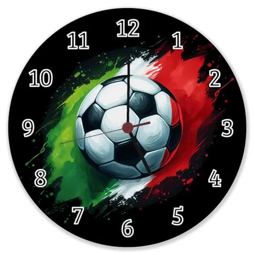 Fußball Italien Flagge Wanduhr aus Alu EM 2024 Sportliches Design mit Ball in Landesfarben Grün Weiß für echte Fans