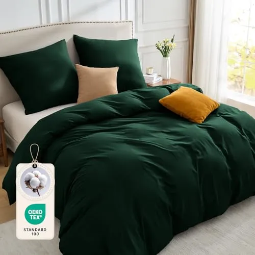 BEDELITE Bettwäsche 220x240 Baumwolle 3teilig - Bettwäsche-Sets Dunkel Grün mit Reißverschluss, Bettbezug 240x220 mit 2 Kissenbezüge 80x80 cm, Oeko-TEX Bedding weiche und kuschelige Bettwaren