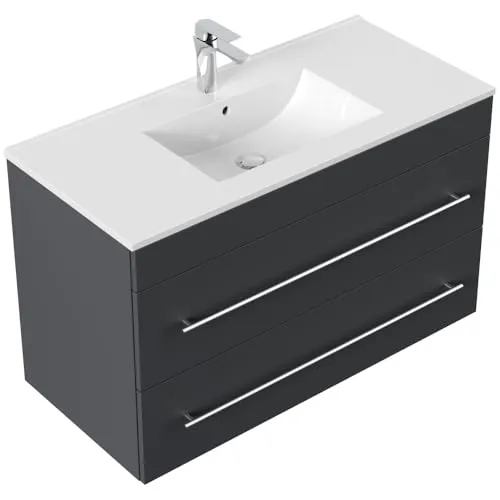 Magnolia Home Waschtisch Badmöbel Infinity 1000 SoftClose in Grafit - Hochwertige Badmöbel mit innovativer Softtouch-Oberfläche für weniger Fingerabdrücke. Ideal für eine ansprechende Badezimmergestaltung. Maße: 100x60x45,5 cm.