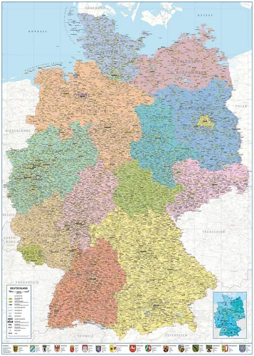 Close Up Poster Deutschlandkarte XXL - Politische Landkarte 100x140 cm - Poster für kreative Raumgestaltung, detailreiche politische Karte von Deutschland in XXL-Format, perfekt für Bildung und Dekoration.