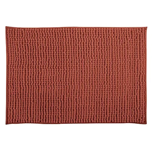 MSV – Chenille-Mikrofaser-Badematte – Langflorig, rutschfest – Maschinenwaschbar – Praktische Aufhängeschlaufe – Optimaler Komfort und Hygiene – Terrakotta – Einzelmatte – 60 x 60 cm