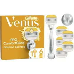 Gillette Venus Comfortglide Coconut Systemklingen 6er + Handstück - Rasierklingen mit feuchtigkeitsspendendem Kokosnuss-Extrakt für eine sanfte und geschmeidige Rasur, ideal für empfindliche Haut.