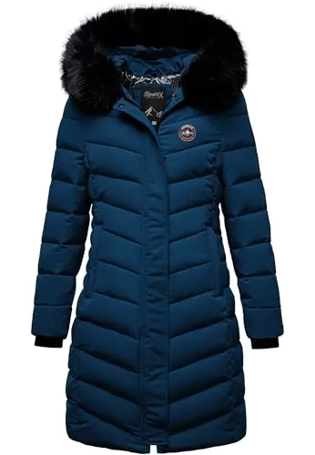 REPUBLIX Damen Winterjacke RJ-8016 Navyblau XXL - Elegante gefütterte Damenjacke mit femininer Passform. Strapazierfähiges Material, Kunstfellkragen und praktische Reißverschlusstaschen – ideal für Alltag und Outdoor-Aktivitäten.