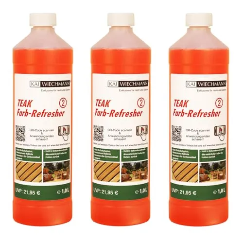 Kai Wiechmann Teak Farb-Refresher - Holzpflegeöl für Gartenmöbel - Effektiver Teak Farbauffrischer zur Wiederherstellung der Holzfarbe, einfach anzuwenden und für verschiedene Holzarten geeignet. Ideal für Gartenmöbel und Terrassendielen.