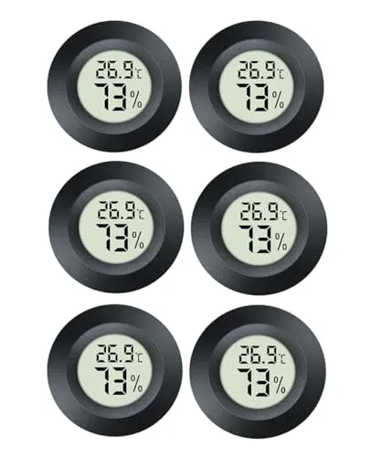 JEDEW Hygrometer Thermometer Digital Humidity Meter Indoor/Outdoor Humidity Monitor Reptile Thermometer for Humidors Greenhouse Garden Cellar Fahrenheit (℉) or Celsius(℃) (schwarz-6 Pack) (6)