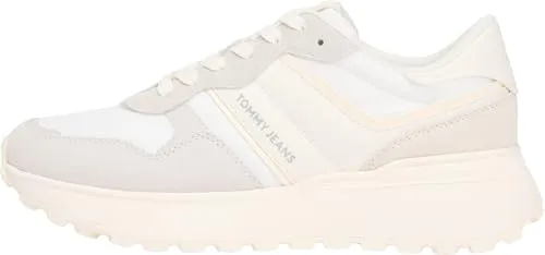 TOMMY JEANS Keilsneaker "TJW CLEATED RUNNER SUEDE MIX" für Damen, grau, Gr. 40 - Modische Plateausneaker aus Leder und Textil mit 4,5 cm Absatzhöhe. Ideal für Freizeitaktivitäten, kombiniert Stil und Komfort in einem attraktiven Design.