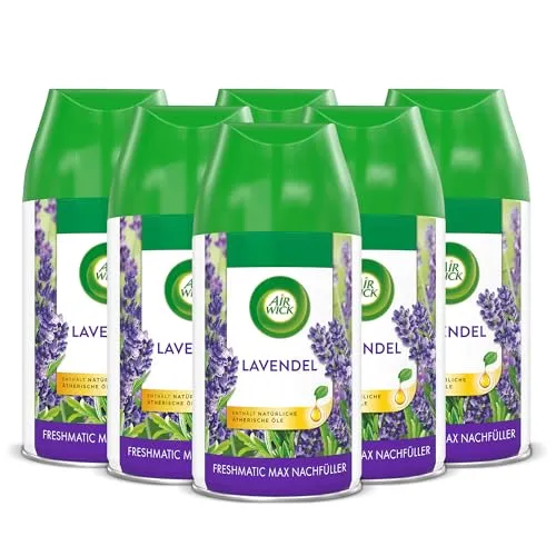 Air Wick Freshmatic Max Nachfüller Lavendel 6 x 250 ml - Aromatherapie: Automatisches Duftspray mit Lavendelduft, neutralisiert Gerüche bis zu 70 Tage, einfache Anwendung mit Twist und Lock Technologie.