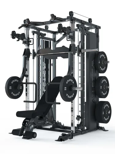 ATLETICA Fortress Multipresse Set | Target - Multifunktionale Kraftstation mit B6 Hantelbank, Jammer Arms & 360° Kabelzug für umfassendes Krafttraining und platzsparende Nutzung.