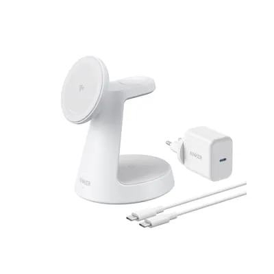 Anker MagGo 3-in-1 Ladegerät - 15W MagSafe kompatibel - Kabelloses Qi-Ladegerät für iPhone, Apple Watch und AirPods Pro mit ultra-schnellem 15W Laden und verstellbarem Winkel für optimalen Komfort.