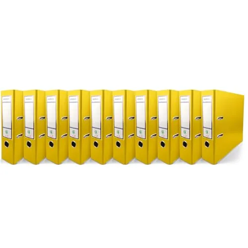 Netuno 10x Aktenordner DIN A4 Gelb Ekobox 2-Ring-Mechanik 8cm Kunststoff Büroordner Ringmappe PP farbig breit