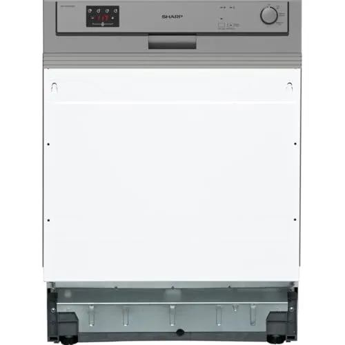 SHARP Teilintegrierbarer Geschirrspüler QW-HX12S47ES-DE - Energieeffizienzklasse E, 12 Maßgedecke, Aqua-Stopp und Startzeitvorwahl für flexibles Geschirrspülen im Haushalt.