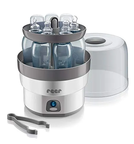 Reer VapoMax großer Vaporisator - Vaporisator für 6 Fläschchen, desinfiziert schnell und umweltfreundlich mit Wasserdampf in nur 10 Minuten. Ideal für Fläschchen, Schnuller und Zubehör.