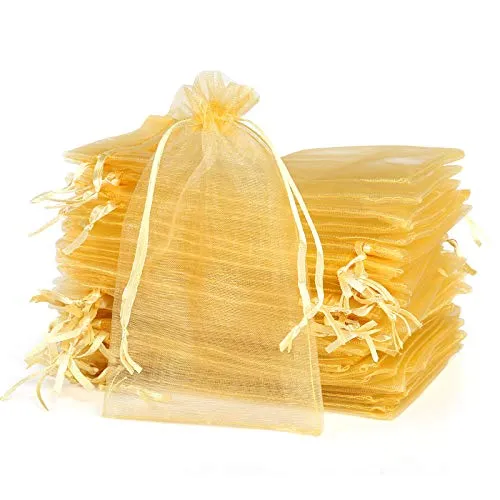 Naler 120 x Organzasäckchen Golden Organzabeutel Organza Schmuck Säckchen Geschenktüten für Verpackung, 10 x 15 cm