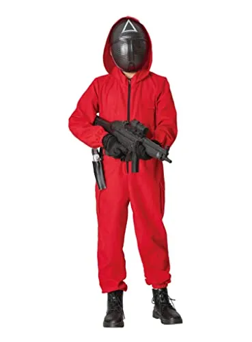 Maskworld - Korean Game Aufseher Kostüm für Kinder - Roter Overall - 140 - Bequemer roter Overall für Kinder, inspiriert von der beliebten Serie. Mit Reißverschluss, Kapuze und praktischen Taschen. Ideal für Karneval und Halloween, um als schauriger Aufseher zu überzeugen.