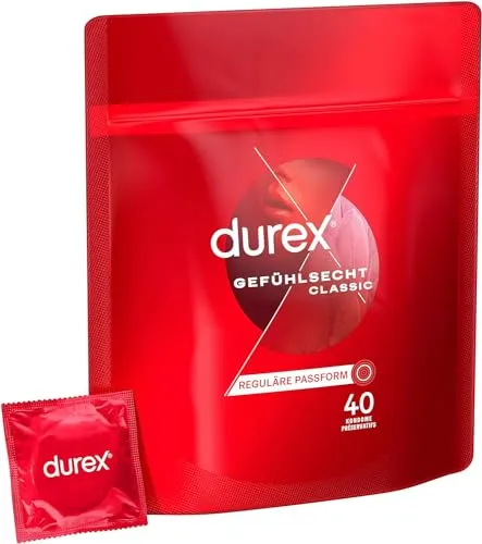 DUREX Gefühlsecht Classic Kondome - hauchzarte 40 St, für unbeschwertes Vergnügen und maximale Empfindsamkeit