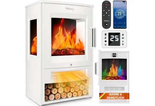TRESKO® Elektrokamin mit Heizung & WiFi App – 1800W LED-Flammeneffekt - Der TRESKO Elektrokamin vereint modernes Design mit smarter Steuerung. Genießen Sie eine gemütliche Atmosphäre ohne Rauch und Ruß, ideal für Räume bis 30 m². Mit Fernbedienung und App für individuellen Komfort.