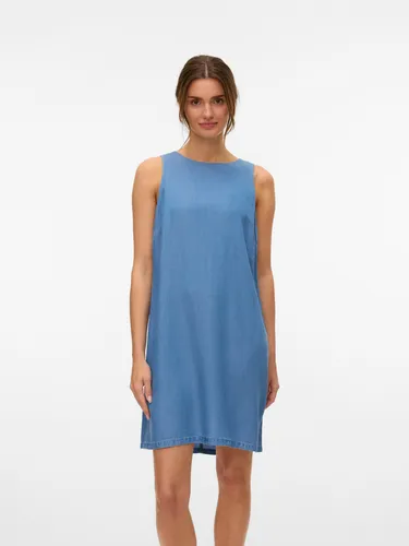 Maxikleid "VMFLEUR SL SHORT TENCEL DRESS GA" - Gr. L (40) Medium Blue Denim - Sommerkleider, leicht und anschmiegsam aus TENCEL, ideal für feminine Looks und hohen Tragekomfort.