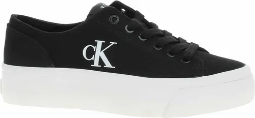 Plateausneaker CALVIN KLEIN JEANS "VULC FLATFORM LOW CV MG" - Sportliche Plateausneaker für Damen in schwarz-weiß, aus hochwertigem Textil, mit seitlichem Logo und bequemer Schnürung – ideal für den Alltag.