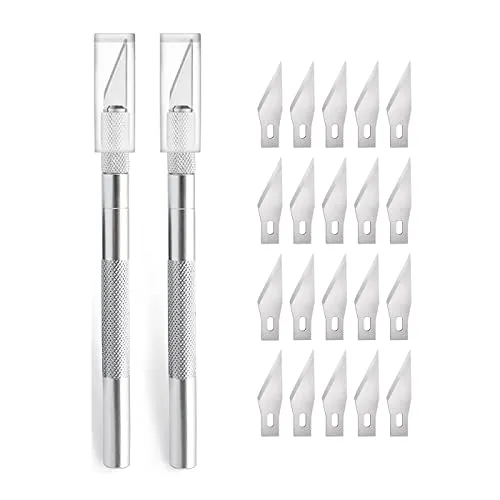 Stück Cutter für DIY Art Work Cutting, Skalpell mit 20 Ersatzklingen, Bastelmesser Cuttermesser Hobbymesser Schnitzmesser Caving, Skulptur, Fensterfolie, Lackschutzfolien (Silber) 2