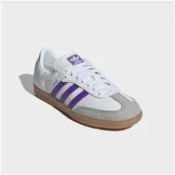 adidas Originals SAMBA OG Sneaker in Weiß 38 2/3 EU - Sportliche Sneaker aus Leder in Cloud White/Purple Rush/Grey One. Ideal für den Alltag, mit bequemem Schnürverschluss und rutschfester Gummisohle für optimalen Halt.