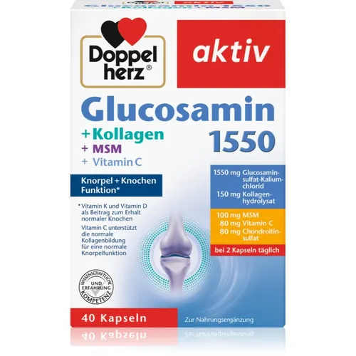 Doppelherz Glucosamin 1550 + Kollagen + Hyaluron 40St - Nahrungsergänzungsmittel für aktive Gelenke, kombiniert mit Kollagen und Hyaluron für optimale Unterstützung der Gelenkgesundheit in praktischer Kapsel-Form.