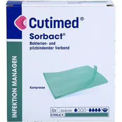 Cutimed 4x6 Sorbact Kompresse - Innovativer Wundverband - Arzneimittel für sicheres Infektionsmanagement ohne chemische Substanzen. Die hydrophobe Beschichtung bindet Keime und fördert die Wundheilung.