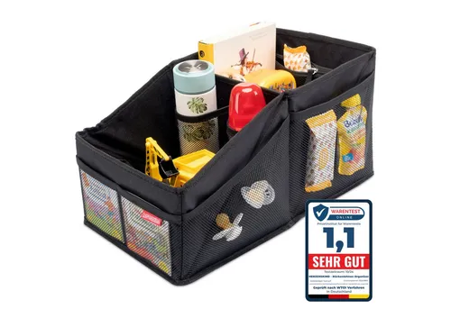 HerzensKind Auto Organizer - Faltbox für Rücksitz & Kofferraum - Rückenlehnen- & Utensilientaschen: Praktische Faltbox für den Rücksitz, ideal zum Verstauen von Windeln und Spielzeug neben dem Kindersitz.