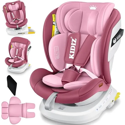 KIDIZ® Kindersitz 360° drehbar - Kindersitz Gruppe 0/1/2/3, drehbar für einfache Handhabung, mit Isofix, Top Tether und 5-Punkt-Gurt für höchste Sicherheit. Ideal von Geburt bis 12 Jahre, belastbar bis 36kg.