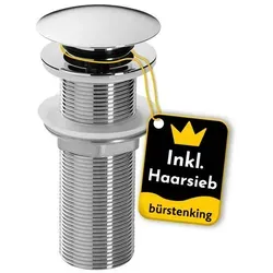 Bürstenking Ablaufgarnitur Waschbecken – Ablaufventil mit Haarsieb - Sanitärinstallation mit Haarsieb, schützt vor Verstopfung und Verlust von Wertgegenständen, einfache Montage dank standardisierter Bauteile.