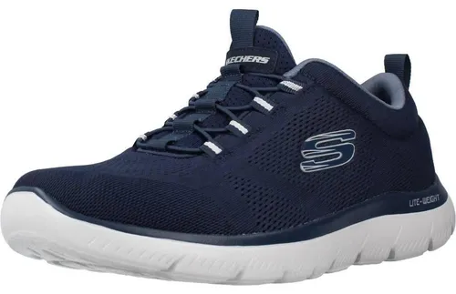 Skechers Herren Slip On Sneaker SUMMITS LOUVIN Dunkelblau - Sneaker für Herren mit atmungsaktivem Textil, Bungee-Schnürung und Memory Foam Innensohle für maximalen Tragekomfort. Waschbar und ideal für lässige Freizeitoutfits.