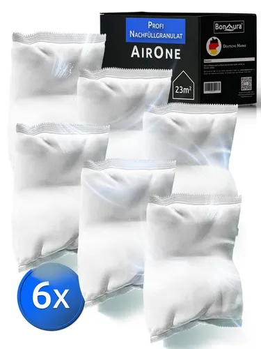 BonAura® Luftentfeuchter Nachfüllpack 6x 680g - Luftentfeuchter Nachfüllpack für Räume bis 23m², effektiv gegen Schimmel und Gerüche, sorgt für ein angenehmes Raumklima und ist ideal für Schlafzimmer, Bad und Keller.