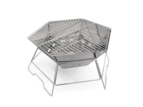 Origin Outdoors Hexagon Grill und Feuerschale, 40x45cm - Holzkohlegrill mit großer Grillfläche, kompakt und faltbar für einfachen Transport. Ideal für Grillabende und gemütliche Feuerstellen im Freien.