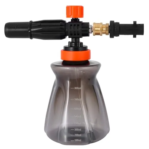 Schaumkanone Schaumlanze für Kärcher K2 K3 K4 K5 K6 K7 Hochdruckreiniger mit 1/4 Zoll Schnellkupplung, 1L Schneeschaumlanze Flasche mit Verstellbarer Düse, Autowaschschaumlanze für Hochdruckreiniger