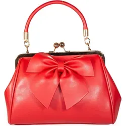 Banned Retro Handtasche Lockwood Bow Rot - Stylische Handtasche aus veganem Leder mit großer Schleife. Viel Platz im Hauptfach und zusätzliche Taschen für Handy und Wertsachen. Perfekt für den Alltag!