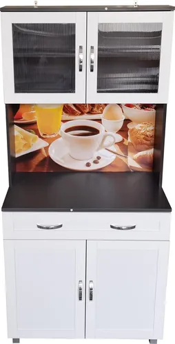 HTI-Living Hochschrank Küchenbuffet Grau/Weiß Blanca Bistro - Hochschrank mit Glasteil, bietet praktischen Stauraum für Geschirr und Büro-Utensilien. Ideal für Küche oder Büro, Maße: 80 x 170 x 48 cm.