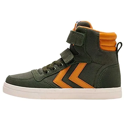 Hummel SLIMMER STADIL HIGH JR - LAUREL WREATH - 30 - Sneaker aus bequemem Canvas mit WildKunstleder-Einsätzen, gepolsterten Bündchen und elastischen Schnürsenkeln für einfaches An- und Ausziehen. Ideal für aktive Kinder!