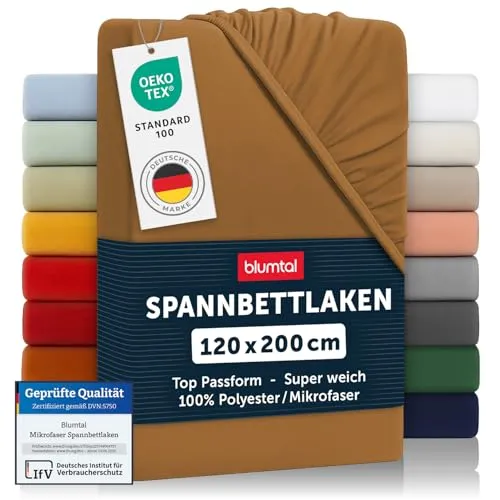 Blumtal® Spannbettlaken 120x200cm - Oekotex zertifiziertes Microfaser Bettlaken im 2er Set - Pumpkin Spice - Hochwertige Spannbettlaken für Matratzen bis 25 cm Höhe. Der atmungsaktive Microfaser-Stoff sorgt für einen angenehmen Schlaf und die perfekte Passform verhindert Verrutschen. Pflegeleicht bei 40-60°C.