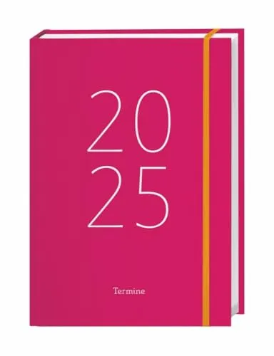 Tages-Kalenderbuch A6, pink 2025: Pinker Terminkalender mit Schulferien und Feiertagen. Buch-Kalender mit Lesebändchen und Gummiband. Taschenkalender 2025 zum Planen von Terminen (Kalenderbücher Heye)