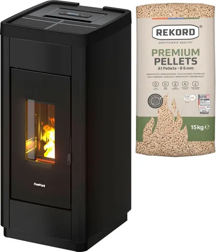 Freepoint Pelletofen Life 9, 9,5 kW - Öfen mit raumluftunabhängigem Betrieb, integrierter WIFI-Steuerung und hochwertiger Gusseisen-Brennschale für effiziente Wärme und modernen Komfort.