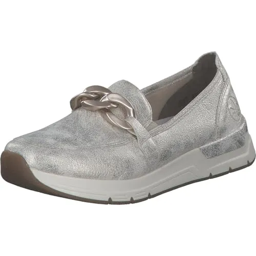 Rieker Damen 58944 Loafer, Beige, 43 EU - Slipper & Mokassins für Damen mit herausnehmbarer Einlegesohle und trendigem Leo-Print, ideal für Komfort und Stil im Alltag.