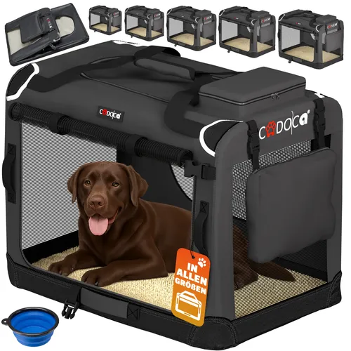 CADOCA® Hundebox XXL - Faltbare und Atmungsaktive Transportbox für Hunde - Hundeboxen - Die CADOCA Hundebox XXL ist faltbar, robust und ideal für Reisen. Mit sicherer Anschnallmöglichkeit im Auto und pflegeleichter, waschbarer Decke für höchsten Komfort.