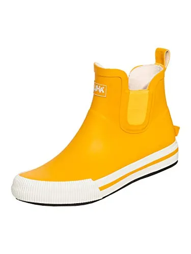 Bockstiegel Damen-Halbstiefel Momo Gummistiefel - Wanderschuhe für Damen, wetterfest und stylisch in Gelb/Weiß, ideal für Outdoor-Aktivitäten und regnerische Tage.