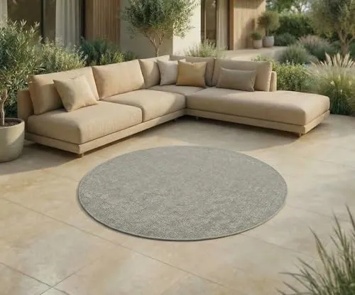Jimri Outdoorteppich Key West, Rund 200 cm - Gartenverzierungen - Wetterfester und pflegeleichter Outdoorteppich in modernem Design, ideal für Balkon und Terrasse.