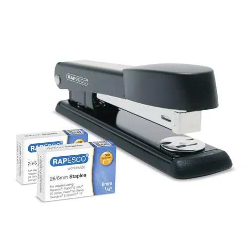 Rapesco 1602 Germ-Savvy Antibakteriell Marlin Heftgerät, 25 Blatt Heftleistung, Schwarz & 2000 x 26/6mm Heftklammern