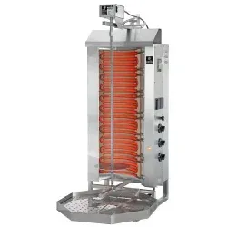 Neumärker Gyrosgrill Edelstahlgehäuse E3-S, 50 kg Fleischkapazität - Robuster Gyrosgrill mit Edelstahlgehäuse für lange Lebensdauer. 30 kg Kapazität, einfache Reinigung durch Fettwanne und optimale Temperaturkontrolle dank getrennt schaltbarer Heizzonen.