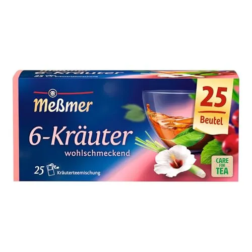 Meßmer Tee 6-Kräuter - 25 Teebeutel - Kräutertee mit einer harmonischen Mischung aus Hagebutte, Pfefferminze und mehr, ideal für entspannende Momente.