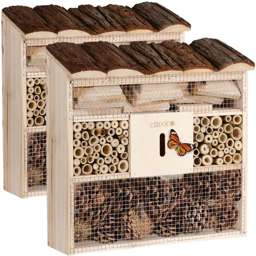 Cadoca Insektenhotel - 2x Bug's Inn, wetterfest und ideal für Gartenliebhaber - Insektenhotels, 2 wetterfeste Nistkästen für eine naturnahe Gartenpflege und Förderung der Insektenvielfalt.