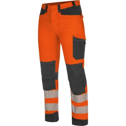 WÜRTH MODYF Warnschutz Bundhose Fluo EN 20471 - Arbeitshose für Herren mit Knieschutztaschen - ARBEITSWELT: Hochwertige Warnschutzhose mit 6 Taschen für Werkzeuge, bequem und robust aus 60% Baumwolle, ideal für Sicherheit im Dunkeln.