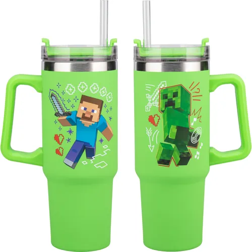 Minecraft Multiway Travel Cup 900ml - Thermosflasche mit 900ml Fassungsvermögen, ideal für Minecraft-Fans und perfekt für unterwegs dank integriertem Strohhalm.
